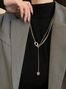 1 Pieza Nuevo Collar De Cadena Larga Simple Y Personalizado Para Otoño/invierno, Cadena De Suéter Estilo Punk Para Mujeres, Con Colgante De Borla