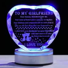 Gifts For Girlfriend Birthday Gifts For Girlfirend Romantic Crystal Gift For Girlfriend Heart Keepsakes With Colorful Led Base Girlfriend Gift Valentine'S Day Christmas Birthday Engagement - 白色 - 查看 1