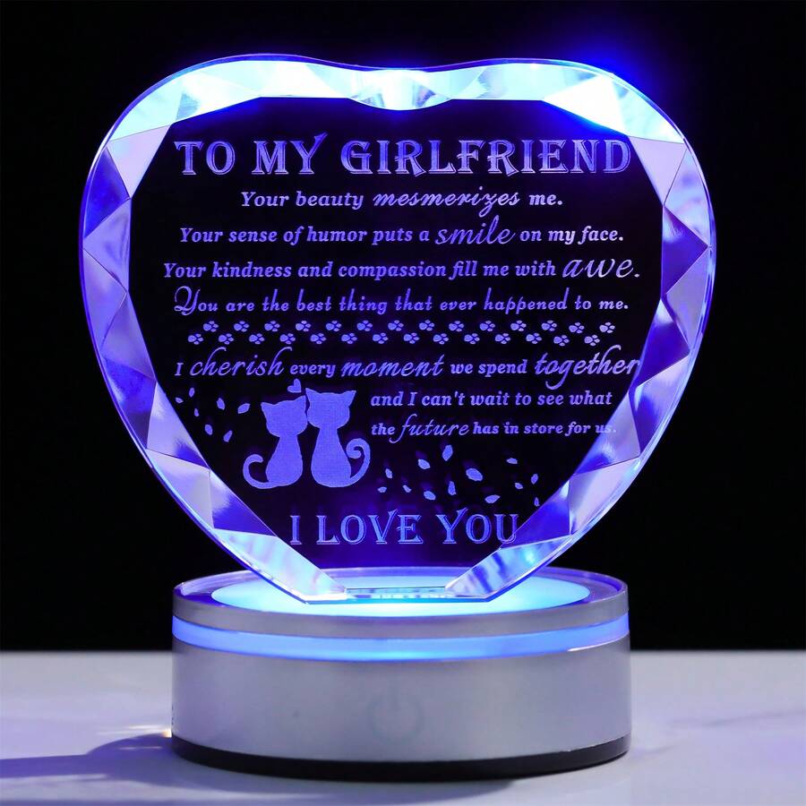 Gifts For Girlfriend Birthday Gifts For Girlfirend Romantic Crystal Gift For Girlfriend Heart Keepsakes With Colorful Led Base Girlfriend Gift Valentine'S Day Christmas Birthday Engagement - 白色 - 查看 1