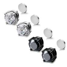 1pc/2pcs/6pcs Classic INS Zirconia Claw Clip-On Ear Rings, Magnetic Zirconia Earrings For Men & Women, No Piercing