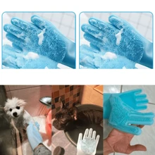 Pet Grooming Cleaning Gloves Dog Cat Bathing Shampoo Glove Scrubber Magic Dishwashing Cleanner Sponge Silicon Hair Removal Glove Magic Silicone Body Pet Bathing Gloves For Animal Perfect Bathe Shampoo Dog &Cat Brush Gloves - Blue - View 5