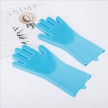 Pet Grooming Cleaning Gloves Dog Cat Bathing Shampoo Glove Scrubber Magic Dishwashing Cleanner Sponge Silicon Hair Removal Glove Magic Silicone Body Pet Bathing Gloves For Animal Perfect Bathe Shampoo Dog &Cat Brush Gloves - Blue - View 6