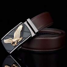 男士設計師皮帶,鷹形金屬自動扣分層皮革腰帶,提供豪華時尚牛皮男士皮帶,新奇3.5cm - 棕色 - 查看 2