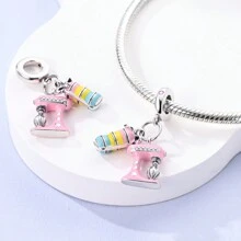 1 Miếng Tinh tế Màu hồng Macaron Bánh Phong cách Dầu Nhỏ giọt Vật rủ xuống Thích hợp Đối với Vòng tay , Dây chuyền DIY Làm đồ trang sức - Bạc - Xem 3