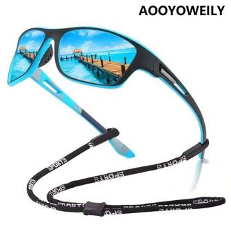 1 pieza Gafas de moda deportivas polarizadas con correa deportiva desmontable, aptas para ciclismo, correr, pesca, escalada, esquí, motociclismo, conducción, senderismo, camping y otros deportes al aire libre. Gafas de moda deportiva de marca de diseñador de alta gama, en colores negro, azul hielo, verde y naranja. (Nota: Estuche de gafas de moda no incluido)