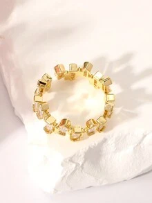 1 件欧美时尚镀铜微镶嵌水钻戒指，几何不对称高端个性化全套钻石戒指配饰