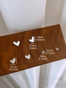 3 对/套时尚简约精致心形水钻耳环，适合女士、高端情人节、妈妈、母亲、母亲节、礼物 - 銀色 - 查看 9