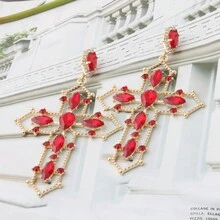 1對紅色華麗誇張的鑲嵌水晶裝飾大號玻璃花耳環,適用於派對、節日、婚禮等女士配戴