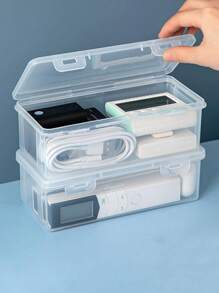 1pc Transparent Dust-proof Desktop Cable Organizer Box With Lid, Portable Storage Case For Charger, Earphone, Etc. While Go Traveling. - Transparent - View 4