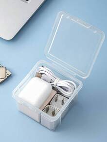 1pc Transparent Dust-proof Desktop Cable Organizer Box With Lid, Portable Storage Case For Charger, Earphone, Etc. While Go Traveling. - Transparent - View 6