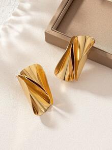 1對時尚精美氣質餃皮系列單純歐式風格多變耳針耳環 - 金色 - 查看 3