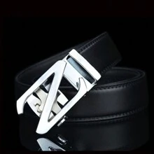 字母z男士皮帶,奢華知名品牌自動扣,時尚設計師年輕人用的皮帶 - 黑色 - 查看 3