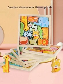 1 件兒童木製 3d 拼圖多風格積木玩具木製幼兒園七巧板益智玩具 - 彩色 - 查看 10