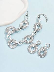 Đúng mốt Và Sang trọng Quá quắt Hình bầu dục Dây chuyền Và Hoa tai Bộ trang sức Đối với Hằng ngày Buổi tiệc Mặc Và Ăn mặc  Phụ kiện - Bạc - Xem 3