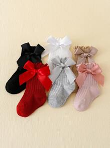 6 Paare Baby Mädchen Rüschen Kurz Socken Mit Schleife Und Spitze - Verschiedenfarbig - Übersicht 5