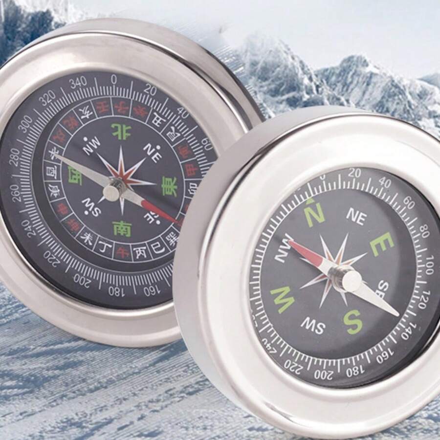 1個不鏽鋼指南針,中英文方向 - 銀色 - 查看 1