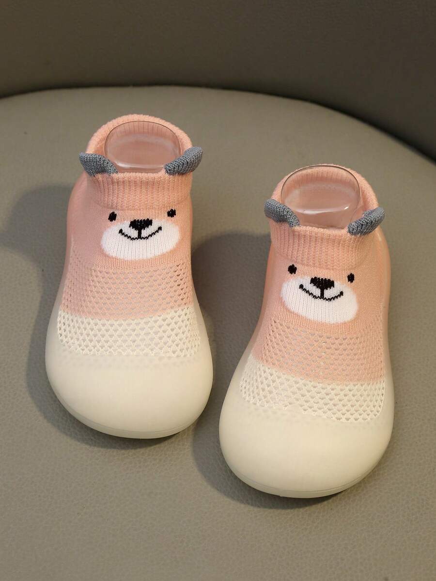 嬰兒女童鞋,兒童透氣中空網眼動畫防滑運動鞋,嬰兒男童室內軟底襪子鞋 - 粉色 - 查看 1