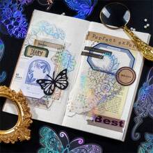 10pcs Vintage Butterfly Bird Fish Decorative Laser Sticker Flower Feather Scrapbooking Material Label Diary Junk Journal Planner - Multicolor - View 6