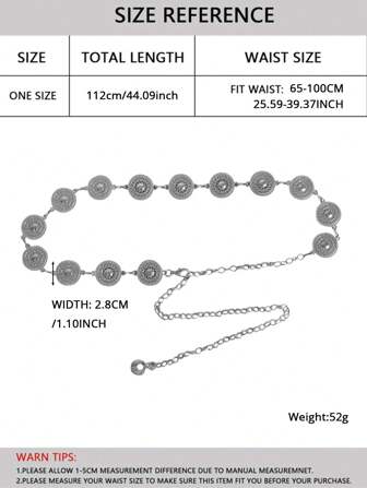 1 件蒸汽朋克镂空圆形腰链，适合女士，设计艺术合金腰带，适合连衣裙，优雅波西米亚风，万圣节圣诞节夏季、学校秋季、秋季、万圣节