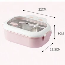 Cute Rabbit Shaped Stainless Steel Lunch Box With Dividers&Water Injection Heating&Buckle Lock Portable Bento Box For Students - Pink - View 3