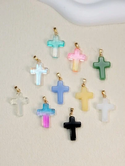 10Pcs/Set Fashion Cross Pendants For Jewelry Making For Women Can Use For Gold Earring Necklace For Christmas Day
