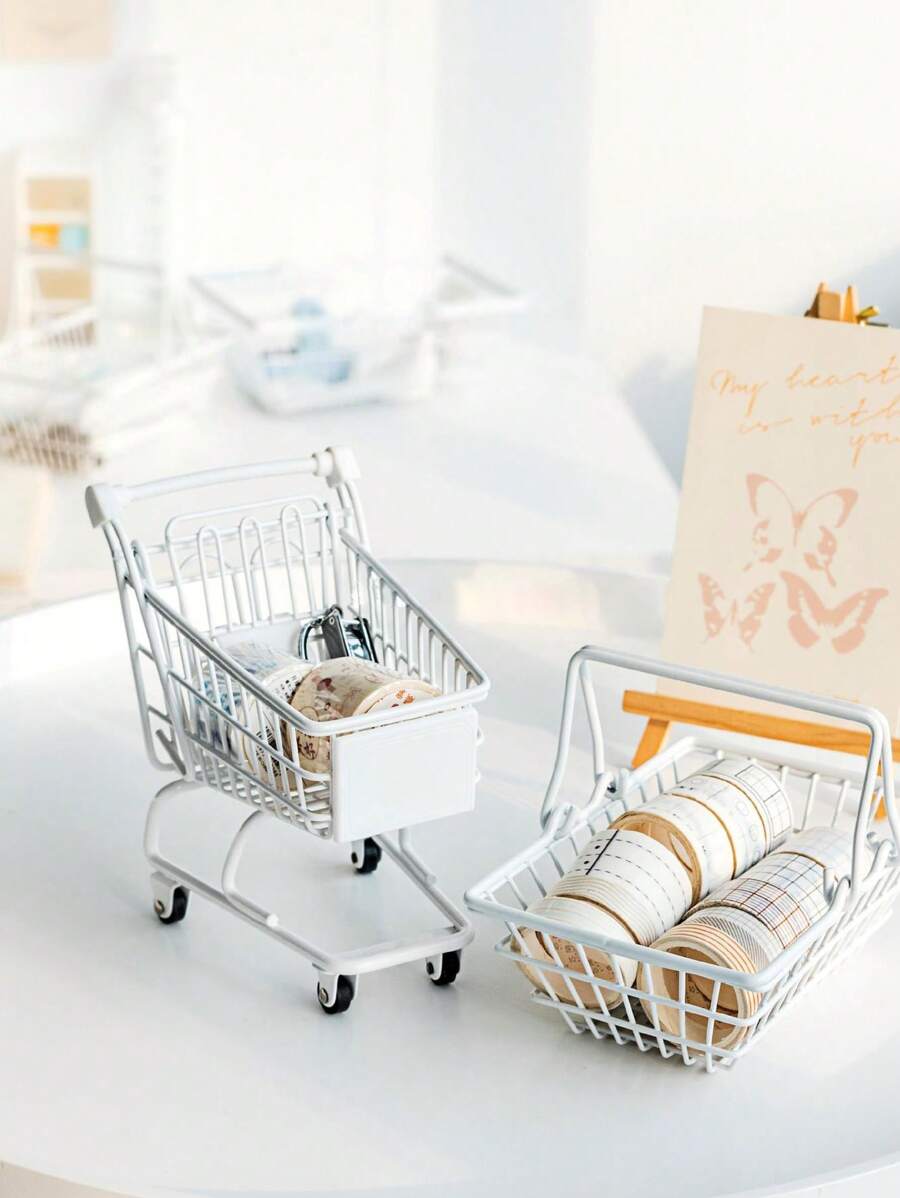 1 Miếng Creative Trắng Sắt Nghệ thuật Ký túc xá sinh viên Bàn làm việc Viên con nhộng Cà phê Văn phòng Bàn Giỏ lưu trữ Mini Mua sắm Rổ Mini Giỏ hàng - trắng - Xem 1
