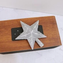 1pc Medium Size Christmas Tree Topper Star Shaped Decor With Silver Glitter Powder (slight Powder Shedding Is Normal) - Silver - View 5