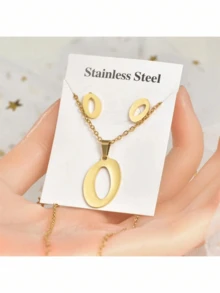 1 Set Alphabet Design Necklace And Earring Set, Suitable For Ladies' Daily Wear - Gold - View 7