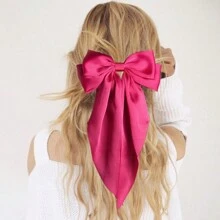 2 Piezas Grandes Horquillas Con Lazo Rosa De Cinta Para Niñas, Lazos De Pelo Elásticos Con Cola Larga Rosa Caliente Para Fiestas De Vacaciones Y Uso Diario - Multicolor - Ver 2