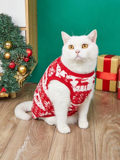 قميص عيد الميلاد بطبعة رنة لحيوانات الأليفة للكلاب الدببة ، ملابس الحيوانات الأليفة قطعة واحدة