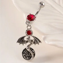 1入款鑲鑽肚臍環,西方龍形吊墜,時尚女性穿孔貝利鈕釘,適用於生日、聖誕節、週年紀念、情人節、婚禮、職場、精彩的舞會、萬聖節派對等,是最好的禮物。