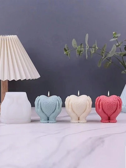 1pc Silicone Candle Molds For Valentine's Day Diy, With Dual Hand Heart Shaped And Relief Design, For Making Candle, Soap, Plaster Crafts And Aroma Stones