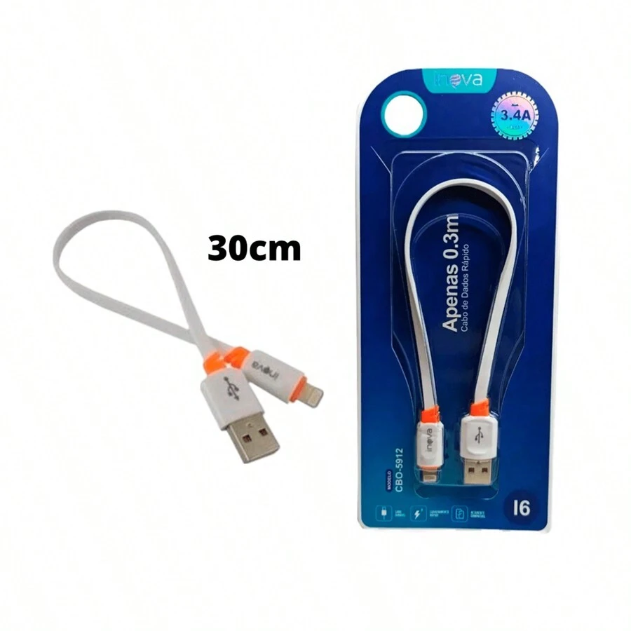 Cabo para Dados e carregamento Inova Carga Rápida 30 cm Tipo-C Micro Compatível com iPhone - cores são enviadas aleatoriamente - Visão 1