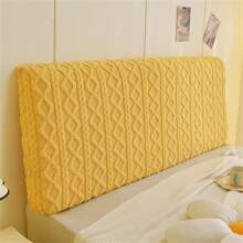 1pc Warm Bed Headboard Cover, Stretchable Full Wrap Headboard Case, 3d Jacquard Plush Thickened Design, Suitable For Various Styles Headboard - Yellow - View 4
