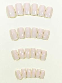 24 件杏色短方形可穿戴假指甲套装，简约法式美甲风格，适合购物、约会、下午茶按压指甲美甲用品 - 杏色 - 查看 3