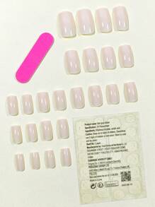 24 件杏色短方形可穿戴假指甲套装，简约法式美甲风格，适合购物、约会、下午茶按压指甲美甲用品 - 杏色 - 查看 2