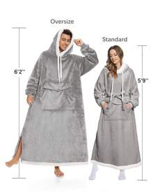 1pc Wearable Blanket Hoodie For Women, Long Sherpa Fleece Wearable Blanket, Oversized Cozy Warm Sweatshirt Blanket With Pocket & Belt As Gifts For Adults, Valentine's Day Gifts - Light Grey - View 6