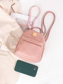 可调节肩带工作背包，拉链通勤钱包 - 粉色