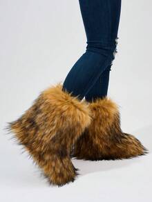 Fashion  Women's Winter Warm Fur Boots With Mid-calf Length With, Fleece & Anti-skid Sole, Personality leisure Slippers Design - màu nâu - Xem 2