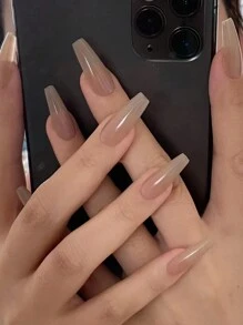 300入組短棺材形固色假指甲貼片，10入組透明指甲，DIY /人造美甲貼片，指甲用品 - 杏色 - 查看 6