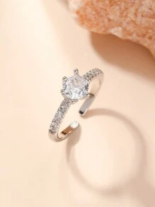 1 Pc Simple Style Circular Rhinestone Ring Adjustable Women's Festival - Silver - View 1