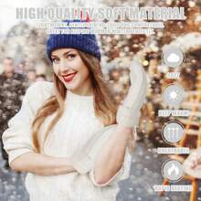 冬季手套 连指手套 女士手套 保暖手套 加热手套 厚保暖内衬 隔热保暖针织冬季保暖手套 全指手套 女士女孩冬季礼物 - 白色 - 查看 4