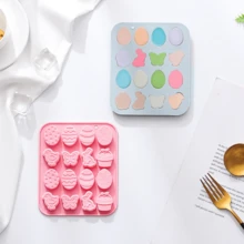 1入組復活節矽膠模具,16個凹槽,包括兔子、蝴蝶、彩色蛋設計,適用於巧克力、烘焙、蛋糕製作 - 粉色 - 查看 4