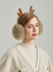 1個 可愛鹿角聖誕節毛絨暖和時尚耳罩,適用於女性
