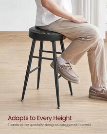 SONGMICS Echo Collection Bar Stools Set Of 2, Kitchen Counter Stools, Breakfast Stools, Synthetic Leather With Stitching, 24.8-Inch Tall, Home Bar Dining Room, Easy Assembly - 純黑 - 查看 7