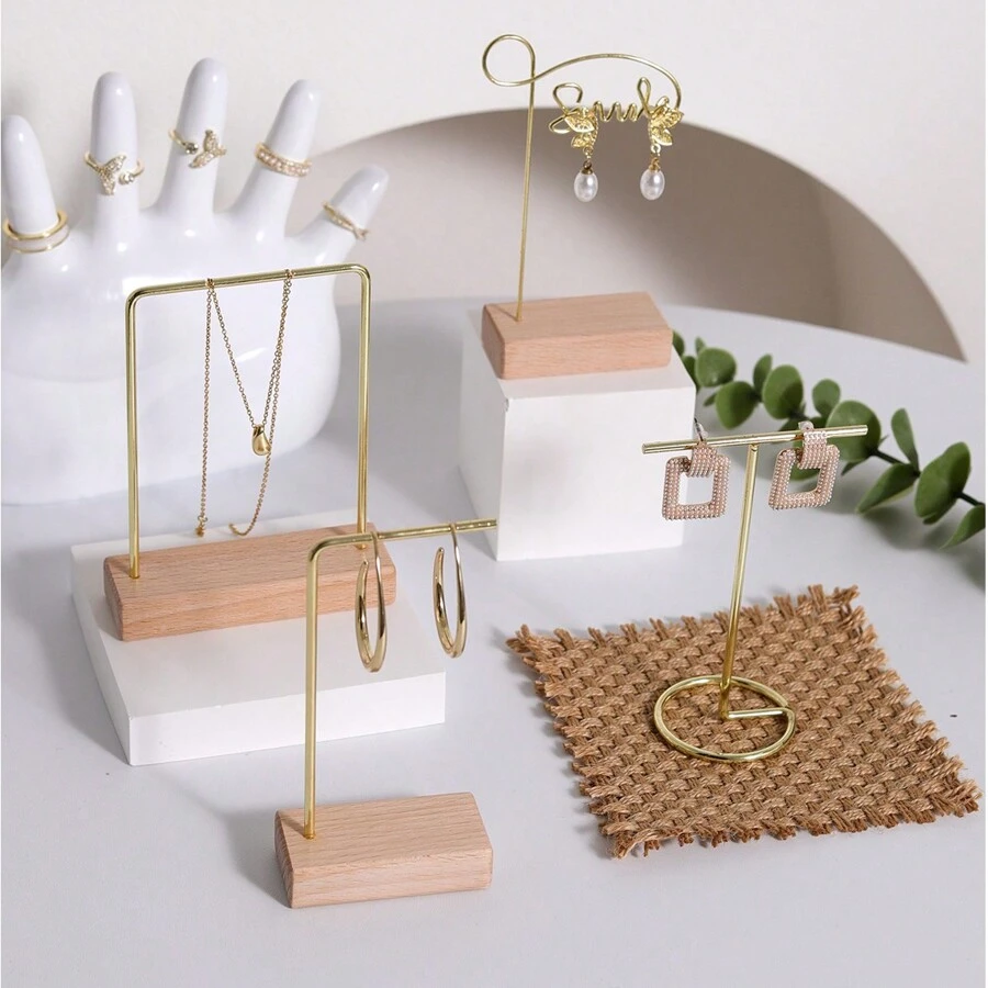 木制耳環耳墜首飾支架,拍照道具擺件,ins風格項鍊耳環首飾攝影裝飾展示攝影背景 - 金黃色 - 查看 1