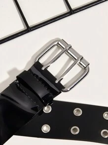 1pc Black Tpu Interlocking Belt With Silver Buckle - Black - View 4