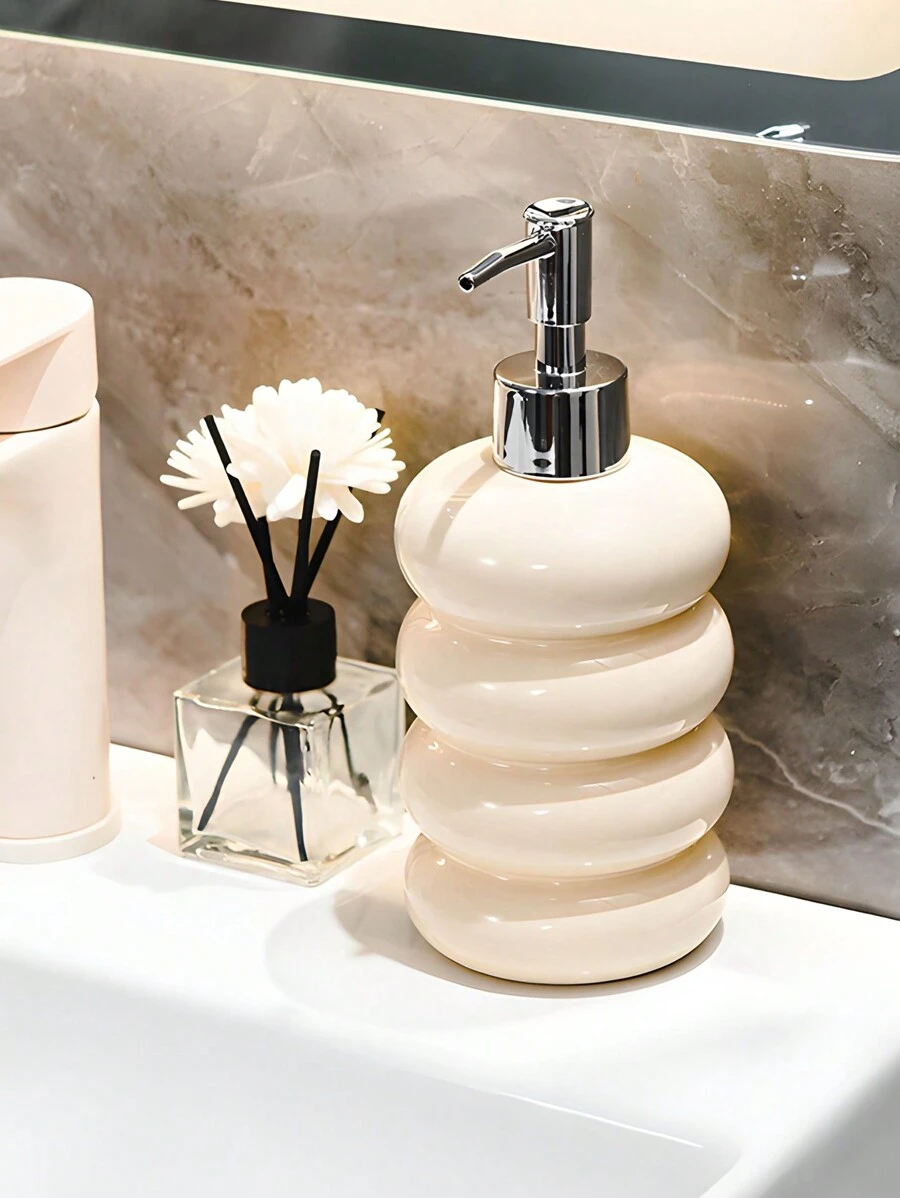 1pc Ceramic Soap Dispenser, Shower Gel Dispenser Bottle, Shampoo Bottle, Press Pump Bottle With Foamer, For Bathroom - White - View 1