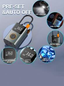 Tyre Inflator Portable Cordless Air Compressor 150PSI Fast Inflation with Rechargeable Battery Digital LED Light Tyre Pump Fits Cars Motorcycles Bikes Balls - Black - View 5