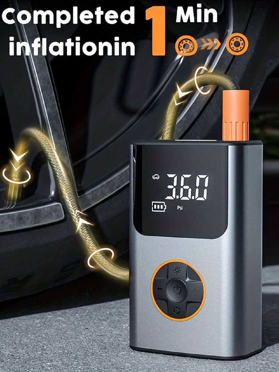 Tyre Inflator Portable Cordless Air Compressor 150PSI Fast Inflation with Rechargeable Battery Digital LED Light Tyre Pump Fits Cars Motorcycles Bikes Balls - Black - View 1